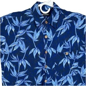 Puritan Hawaiian Shirt Men's Small Dark Blue Rayon Aloha Floral Button Front